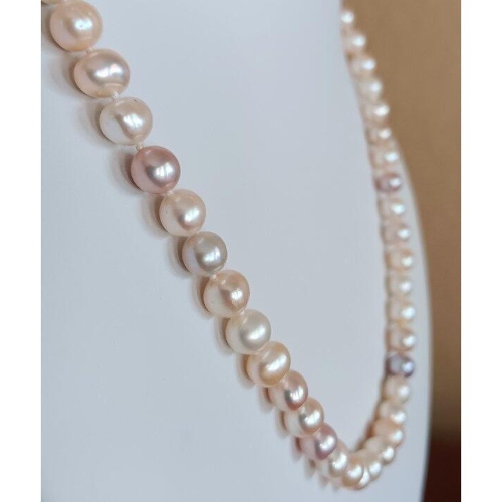 Vintage Multicolor Cultured Pearl Necklace 14k Gold Clasp 6mm Strand TGI 17"